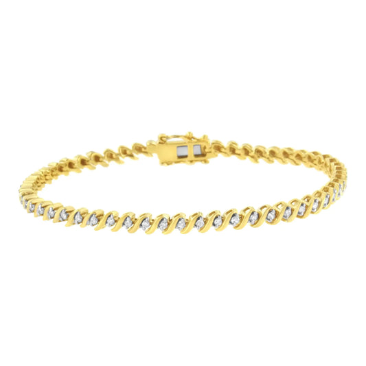 10K Yellow Gold Plated .925 Sterling Silver 1/2 Cttw 2-Prong Set Diamond S Link Tennis Bracelet - 7.25"