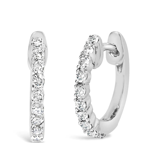 .925 Sterling Silver 1/6 Cttw Diamond Petite Hoop Earrings