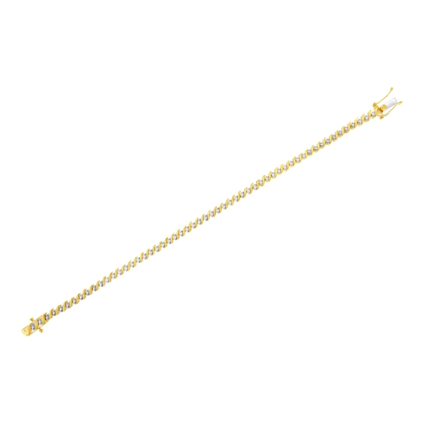 10K Yellow Gold Plated .925 Sterling Silver 1/2 Cttw 2-Prong Set Diamond S Link Tennis Bracelet - 7.25"