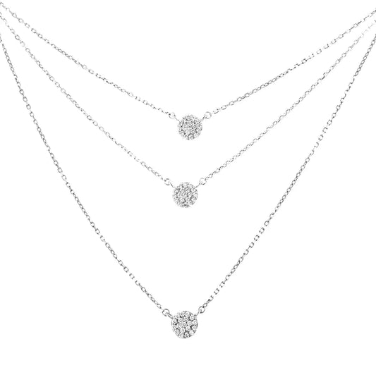 .925 Sterling Silver 1/2 Cttw Round Diamond Medallion Multi-Strand Tri Pendant 18" Necklace