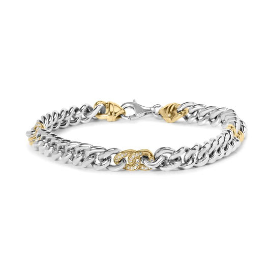 10K Yellow Gold Plated .925 Sterling Silver 1/5 Cttw Diamond Curb Chain Bracelet - 7.5 Inches