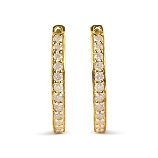 10K Yellow Gold 1/2 Cttw Round-Cut Diamond Hoop Earrings