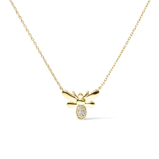 10K Yellow Gold Diamond Accented Bumble Bee Pendant 18" Inch Necklace