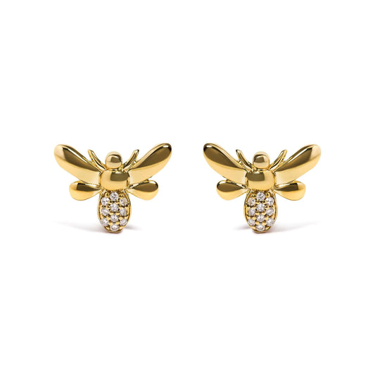 10K Yellow Gold Diamond Accented Bumble Bee Stud Earring