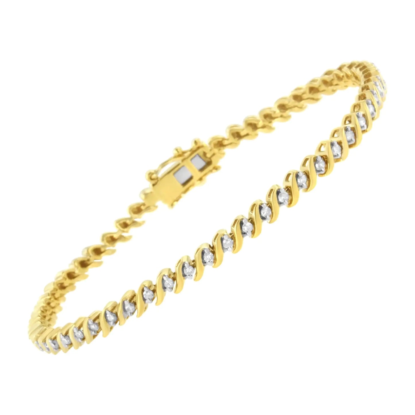 10K Yellow Gold Plated .925 Sterling Silver 1/2 Cttw 2-Prong Set Diamond S Link Tennis Bracelet - 7.25"