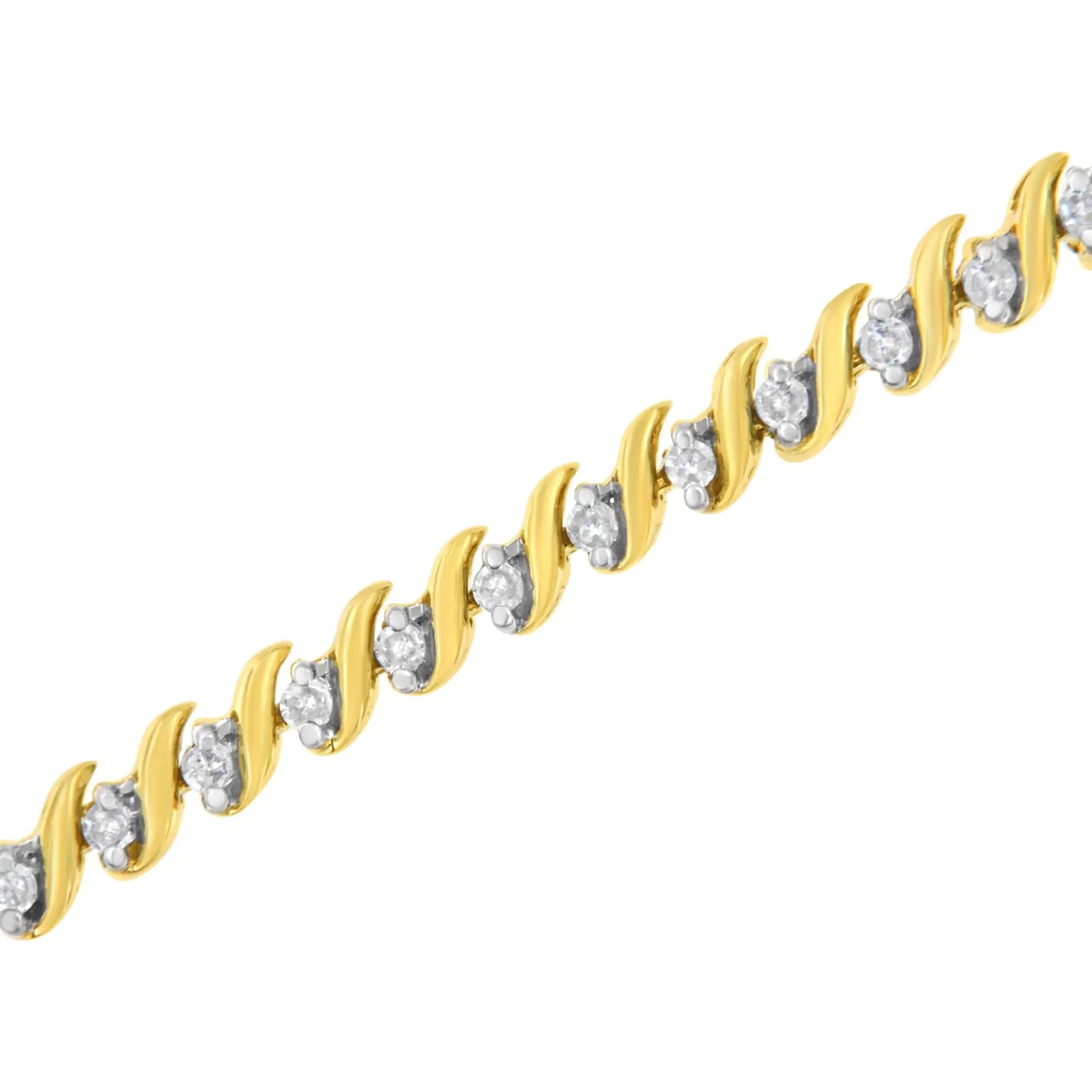 10K Yellow Gold Plated .925 Sterling Silver 1/2 Cttw 2-Prong Set Diamond S Link Tennis Bracelet - 7.25"