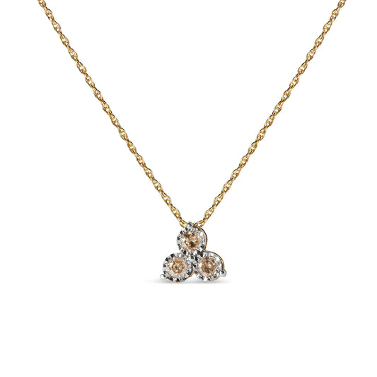 14K Yellow Gold Plated .925 Sterling Silver 1/4 Cttw Diamond 3 Stone Trio 18" Pendant Necklace