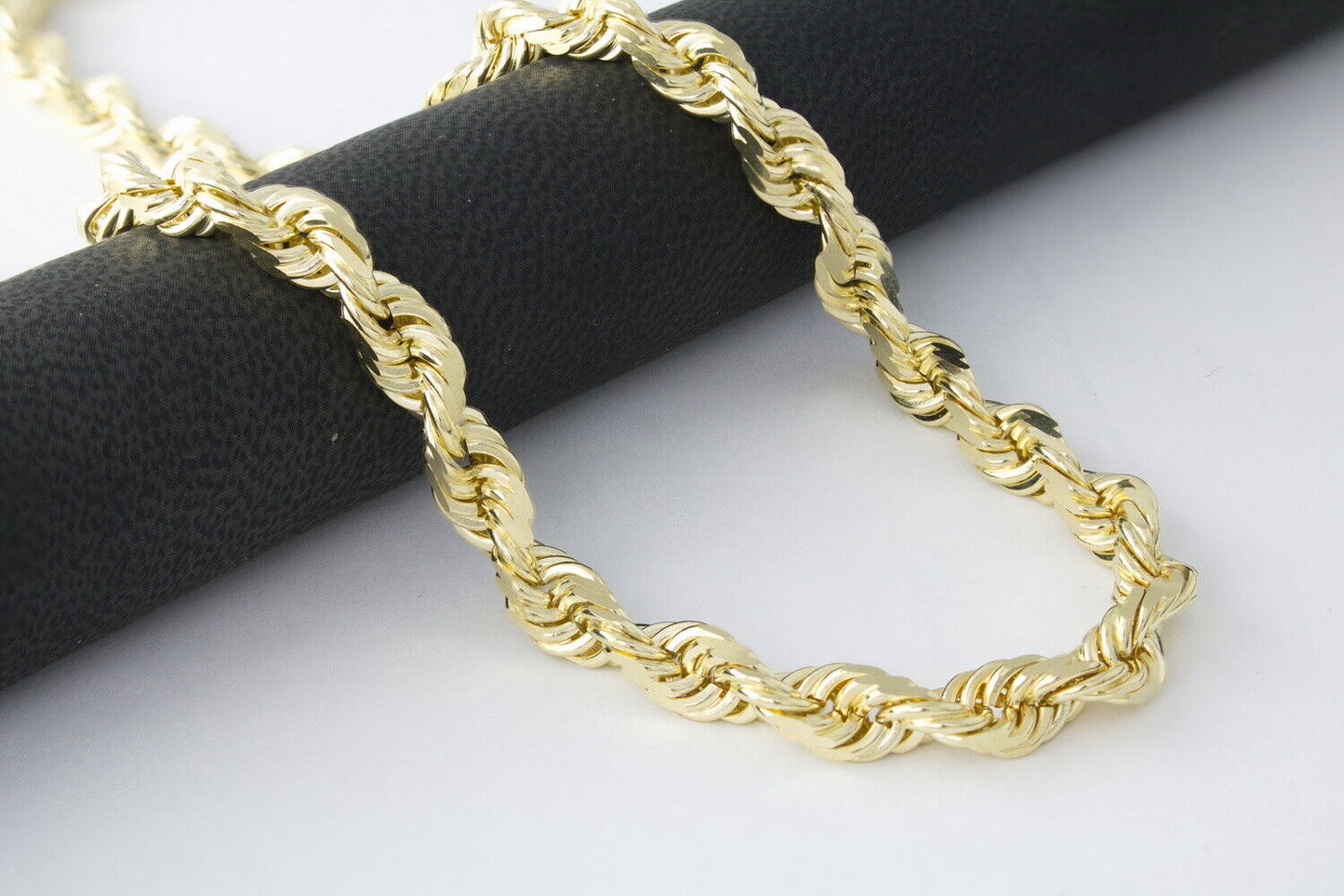 14K Yellow Gold Diamond Cut Rope 2mm-5mm Chain Link Bracelet Men's