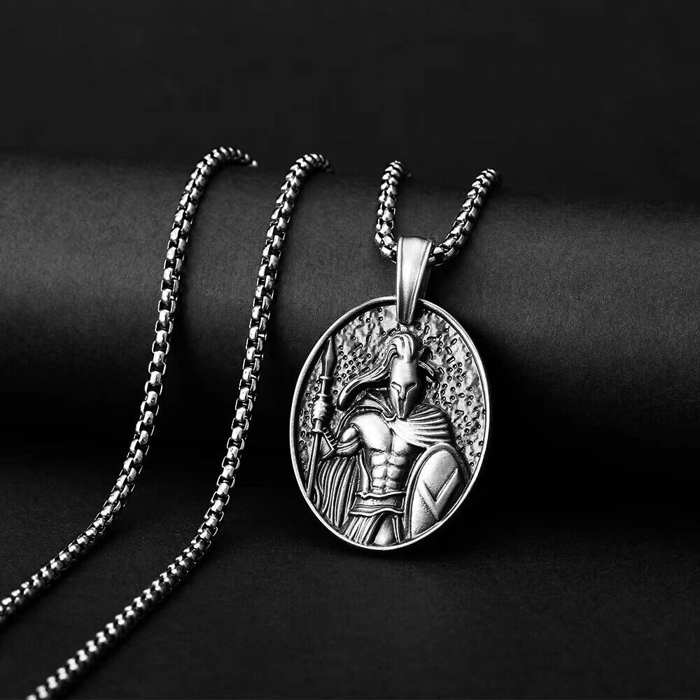 Men's Stainless Steel Spartan Leonidas Warrior Pendant Punk Necklace Chain 24"