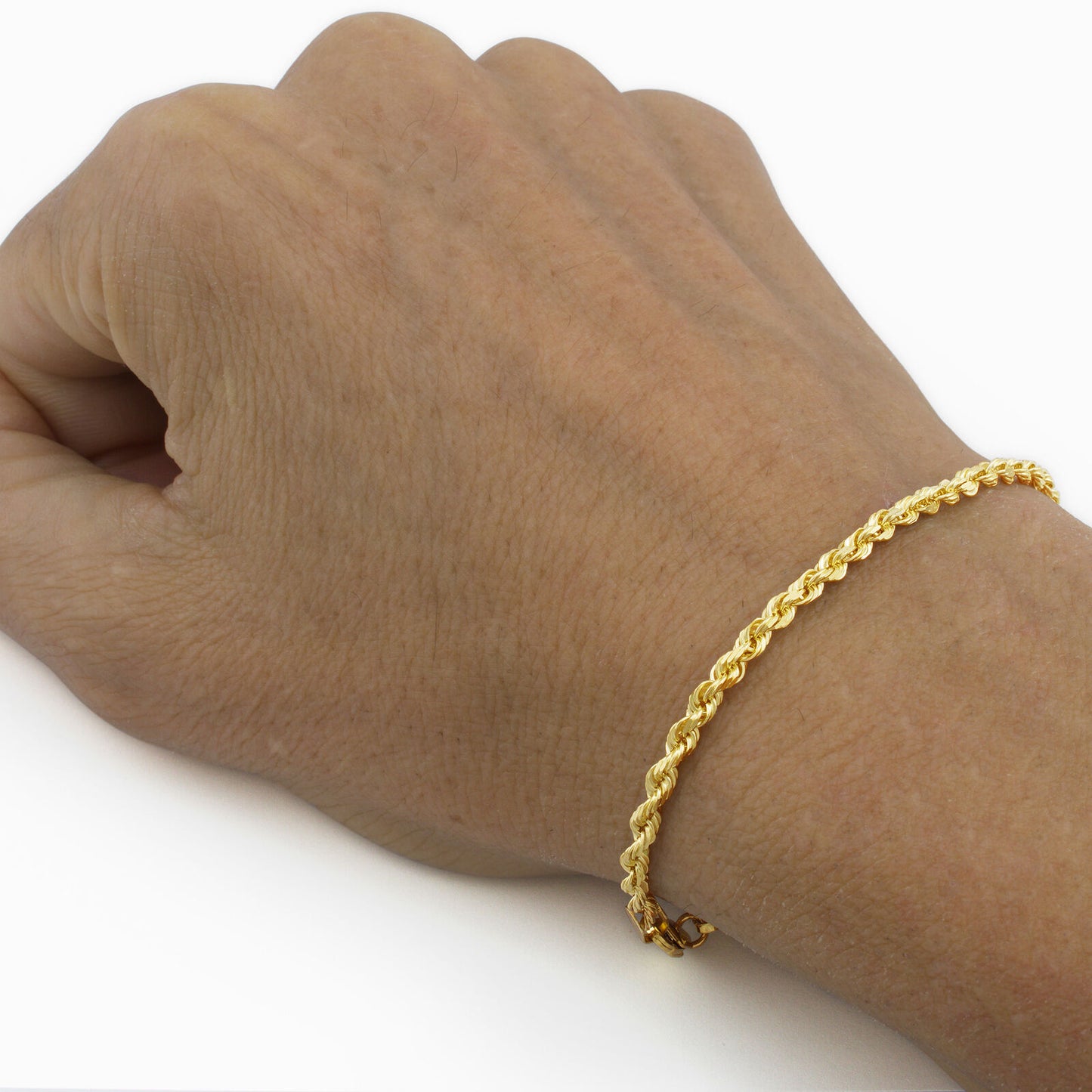 14K Yellow Gold Diamond Cut Rope 2mm-5mm Chain Link Bracelet Men's