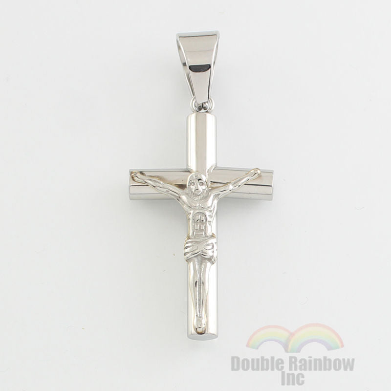 Men's Gold & Silver Plated Stainless Steel Cuban Chain Jesus Cross Pendant Necklace