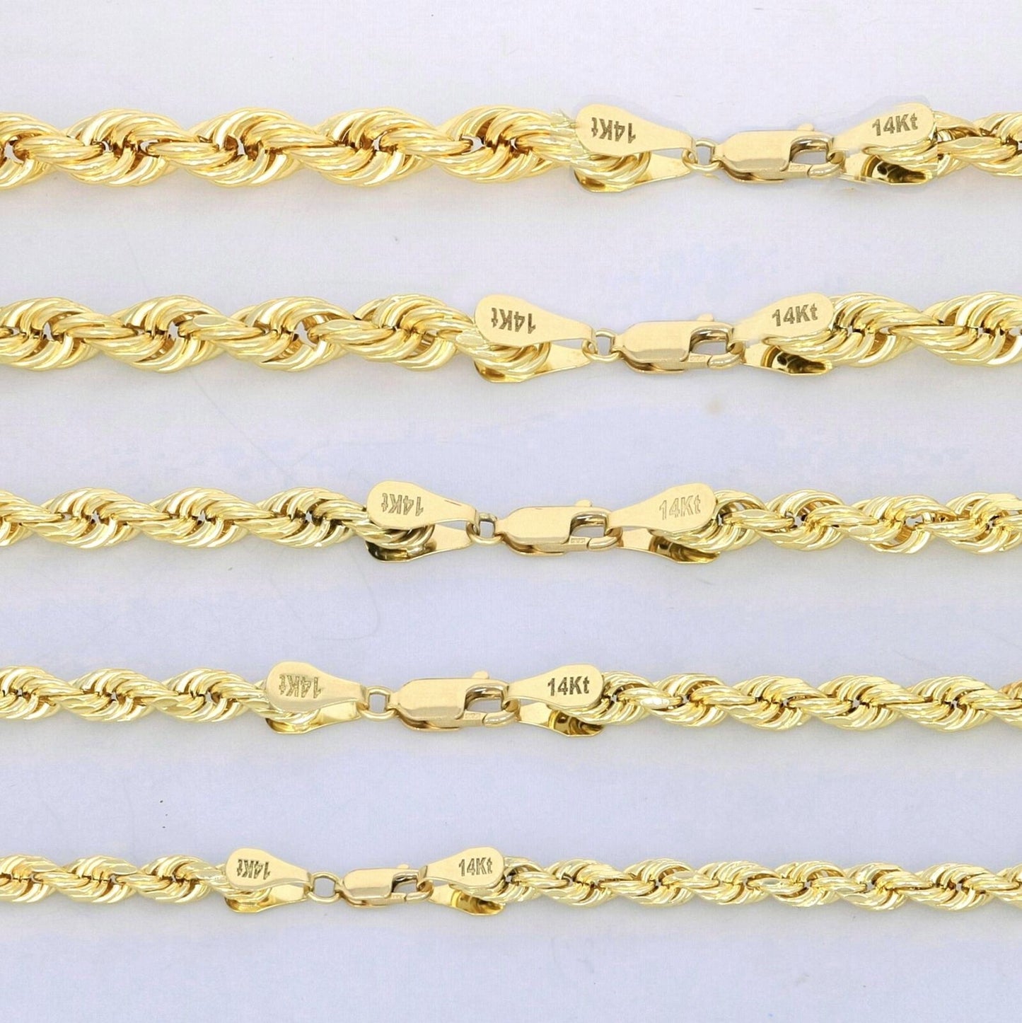 14K Yellow Gold Diamond Cut Rope 2mm-5mm Chain Link Bracelet Men's