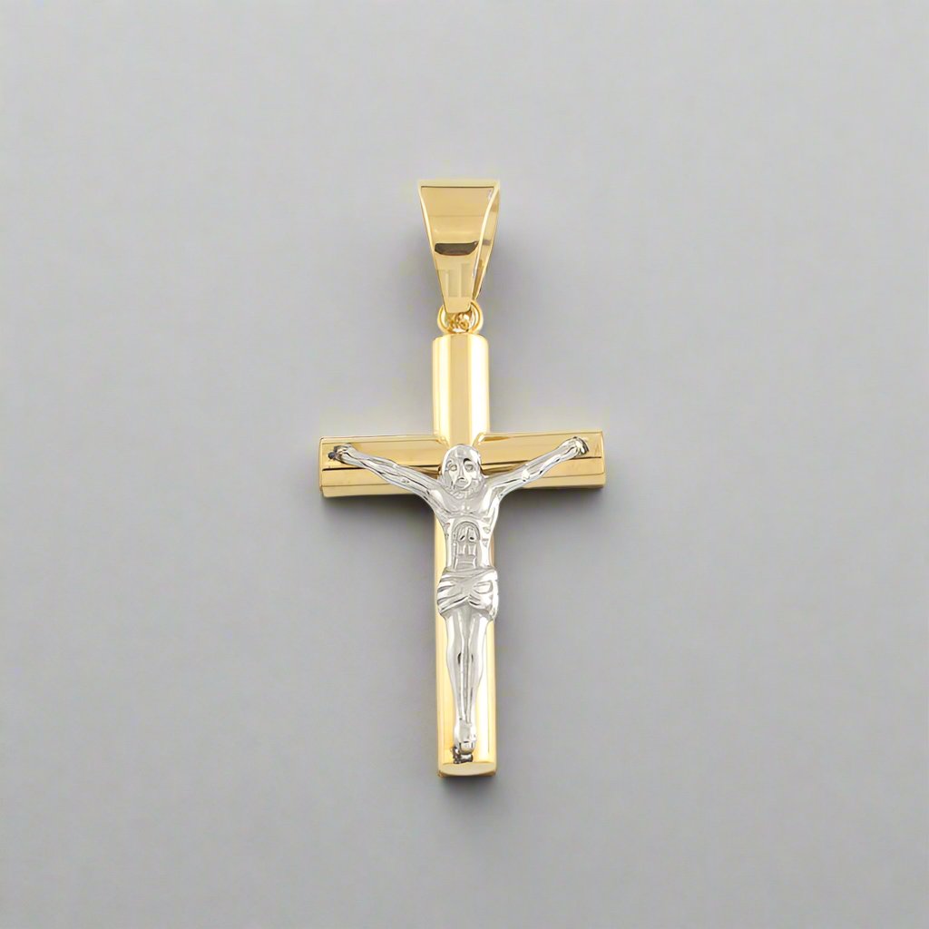 Men's Gold & Silver Plated Stainless Steel Cuban Chain Jesus Cross Pendant Necklace