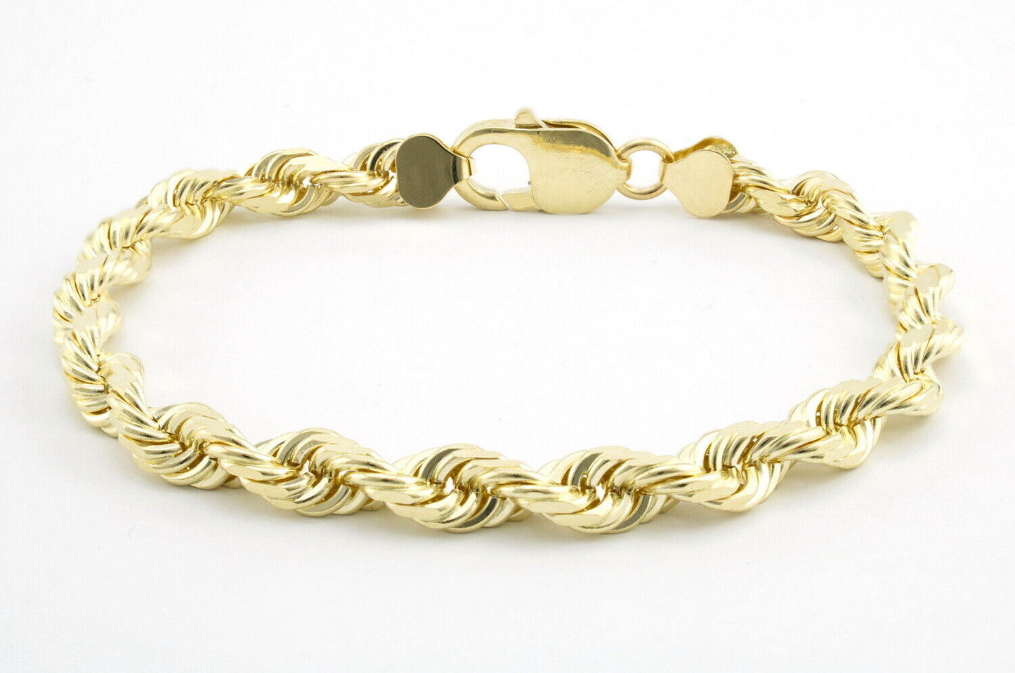 14K Yellow Gold Diamond Cut Rope 2mm-5mm Chain Link Bracelet Men's