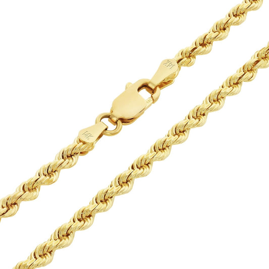 14K Yellow Gold Diamond Cut Rope 2mm-5mm Chain Link Bracelet Men's