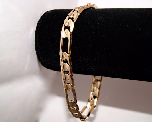 24K Gold Layered Italian Figaro Cut 7MM Men's Chain Bracelet