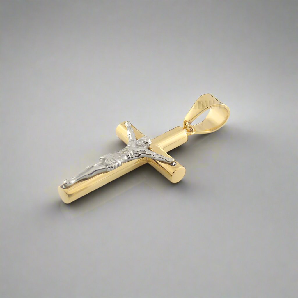 Men's Gold & Silver Plated Stainless Steel Cuban Chain Jesus Cross Pendant Necklace