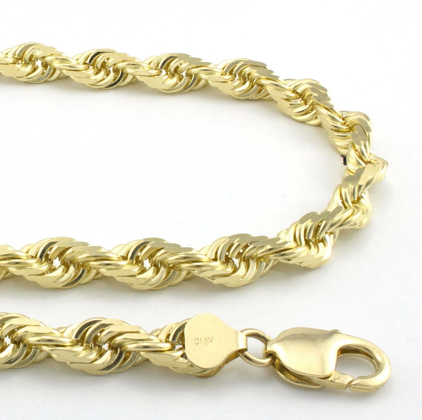 14K Yellow Gold Diamond Cut Rope 2mm-5mm Chain Link Bracelet Men's