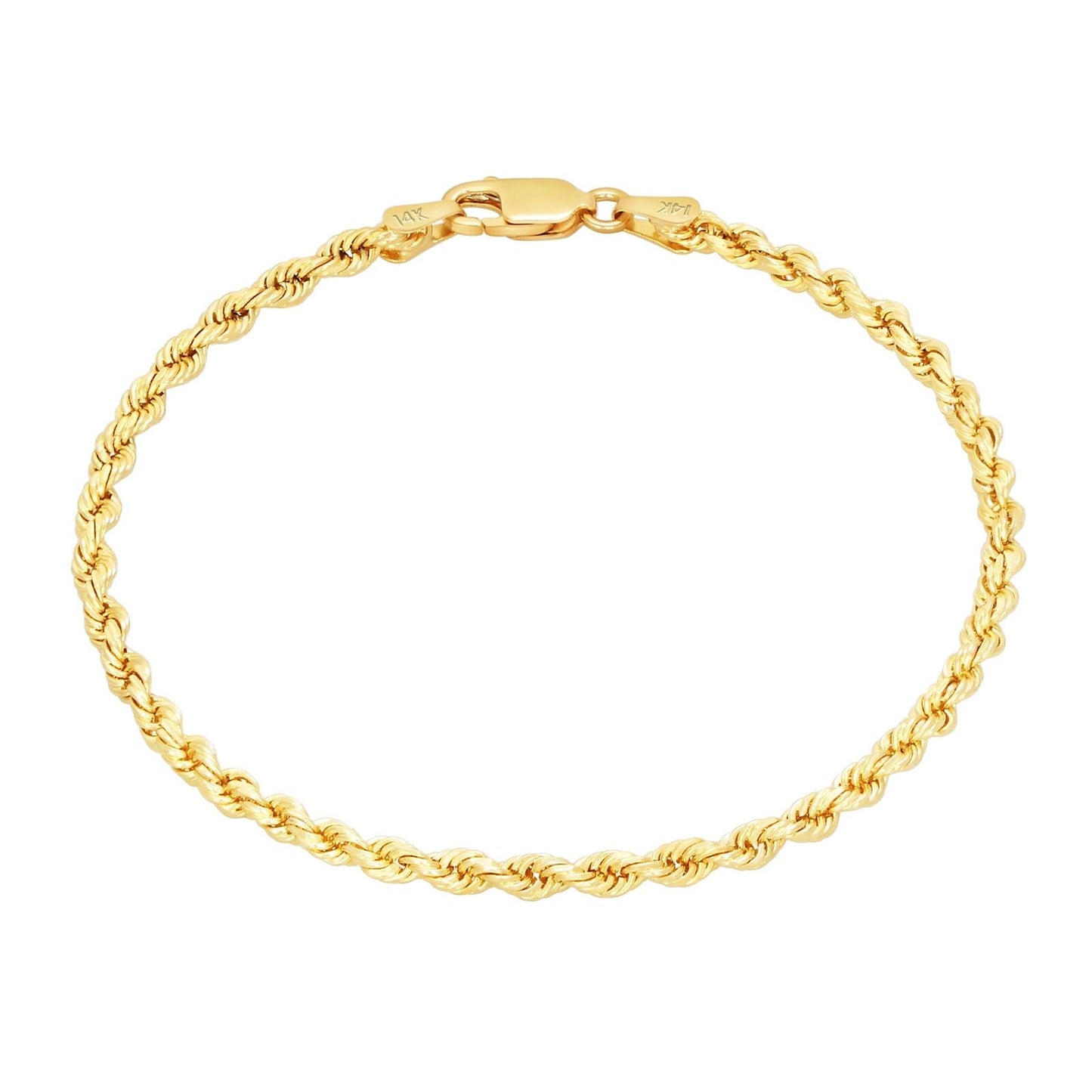 14K Yellow Gold Diamond Cut Rope 2mm-5mm Chain Link Bracelet Men's