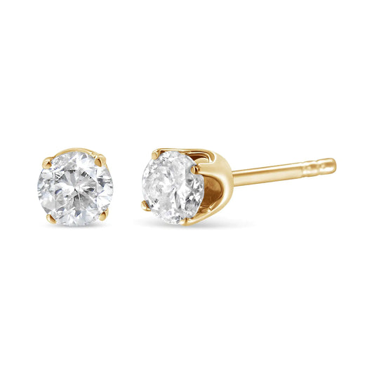 14K Yellow Gold 1/2 Cttw Round-Cut Diamond Solitaire Stud Earrings