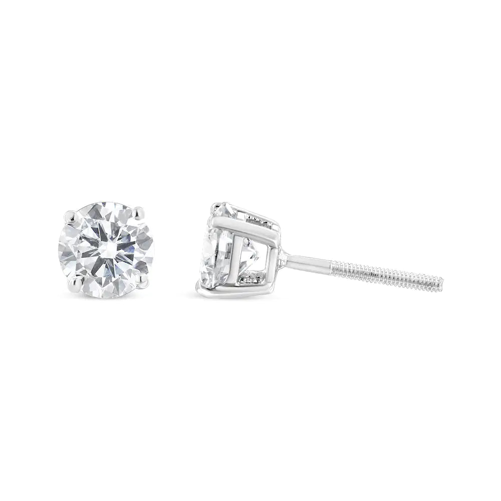 .925 Sterling Silver 1-1/2 Cttw Round Brilliant-Cut Black Diamond Bezel-Set Stud Earrings with Screw Backs